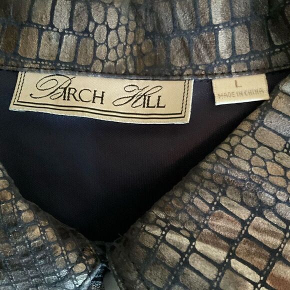 Birch Hill Jacket Iridescent Alligator Brocade Blue Gold Brown Button Down Large - Picture 4 of 12